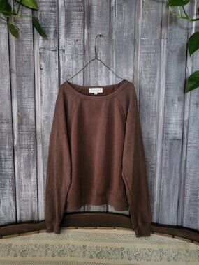 Wild Skye Women Waffle Knit Raglan Sleeve Sweatshirt Brown Size Large NWT